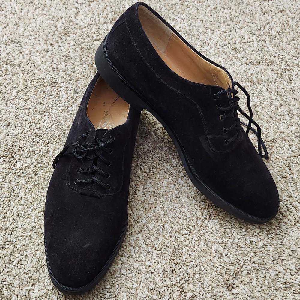 Salvatore Ferragamo Mens Black Suede Oxfords Vibram Sole 3879 10.5 D Italy